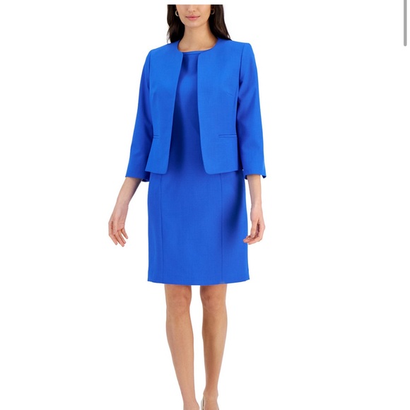 Women's Collarless Jacket & Sheath Dress Suit, Regular & Petite - Picture 1 of 4